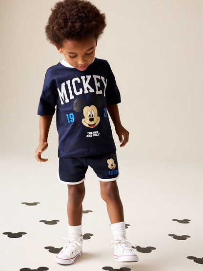 Navy Blue/White Mickey Mouse T-Shirt and Shorts Set (3mths-8yrs) - Size 3-6 Months (62-68cm) - Navy Blue/White