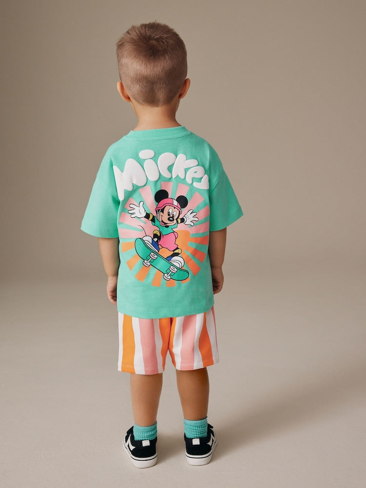 Green/Orange Mickey Mouse T-Shirt and Shorts Set (3mths-8yrs) - Green/Orange / 12-18 Months (80-86cm)