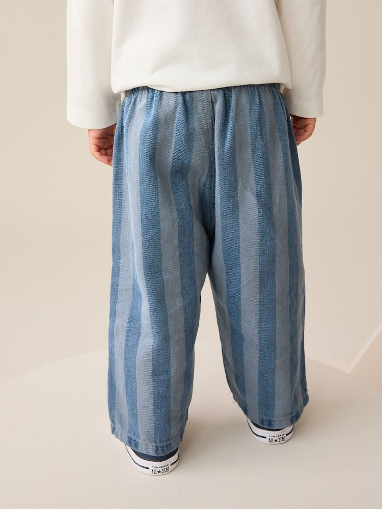 Dark Blue Stripe Pull On Wide Trousers (3mths-7yrs)