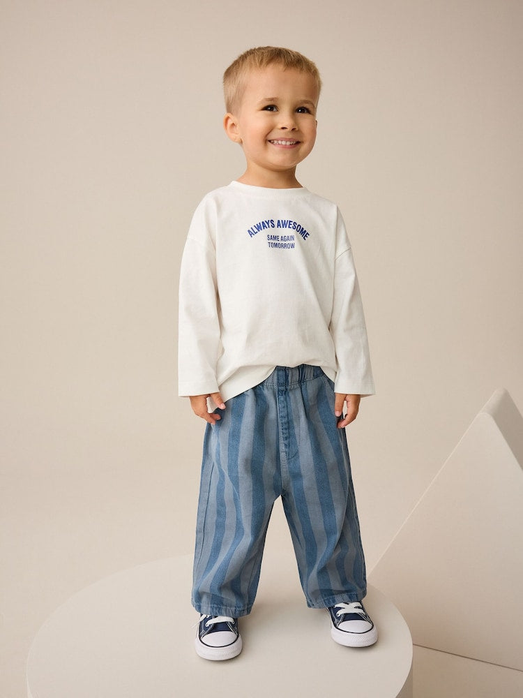 Dark Blue Stripe Pull On Wide