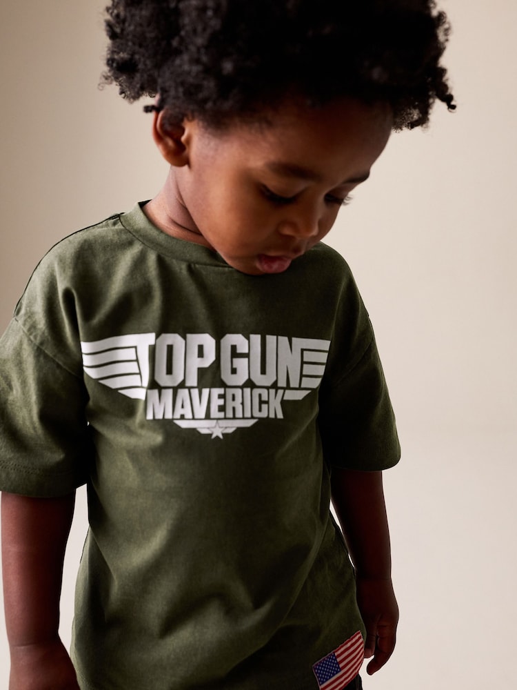 Khaki Green Top Gun Short Sleeve T-Shirt (3mths-8yrs) - Khaki Green / 7 - 8 Years (122 - 128cm)
