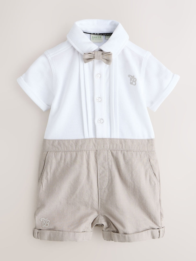 Baker by Ted Baker Blue/Navy Textured Smart Romper - Stone / Up To 3 Months (50 - 62cm)