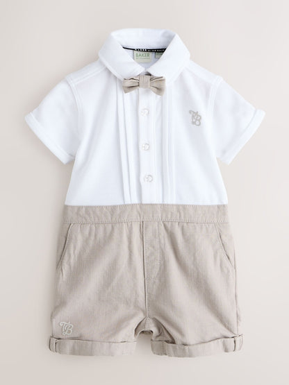 Baker by Ted Baker Blue/Navy Textured Smart Romper - Stone / Up To 3 Months (50 - 62cm)
