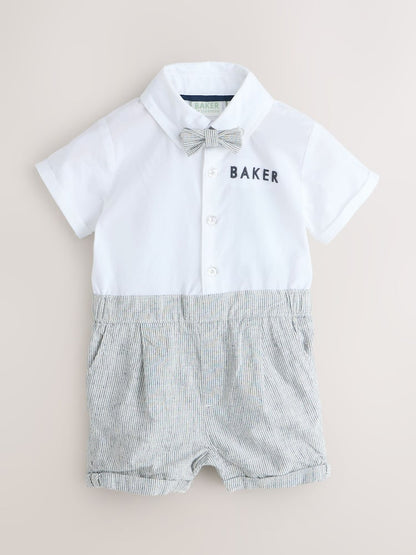 Baker by Ted Baker Blue/Navy Textured Smart Romper - Blue Stripe / Up To 3 Months (50 - 62cm)