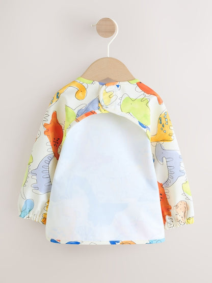 Blue Dinosaurs Weaning And Feeding Sleeved Bib - Size 6-12 Months (68-80cm)