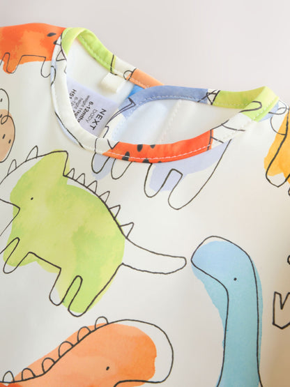 Blue Dinosaurs Weaning And Feeding Sleeved Bib - Size 6-12 Months (68-80cm)