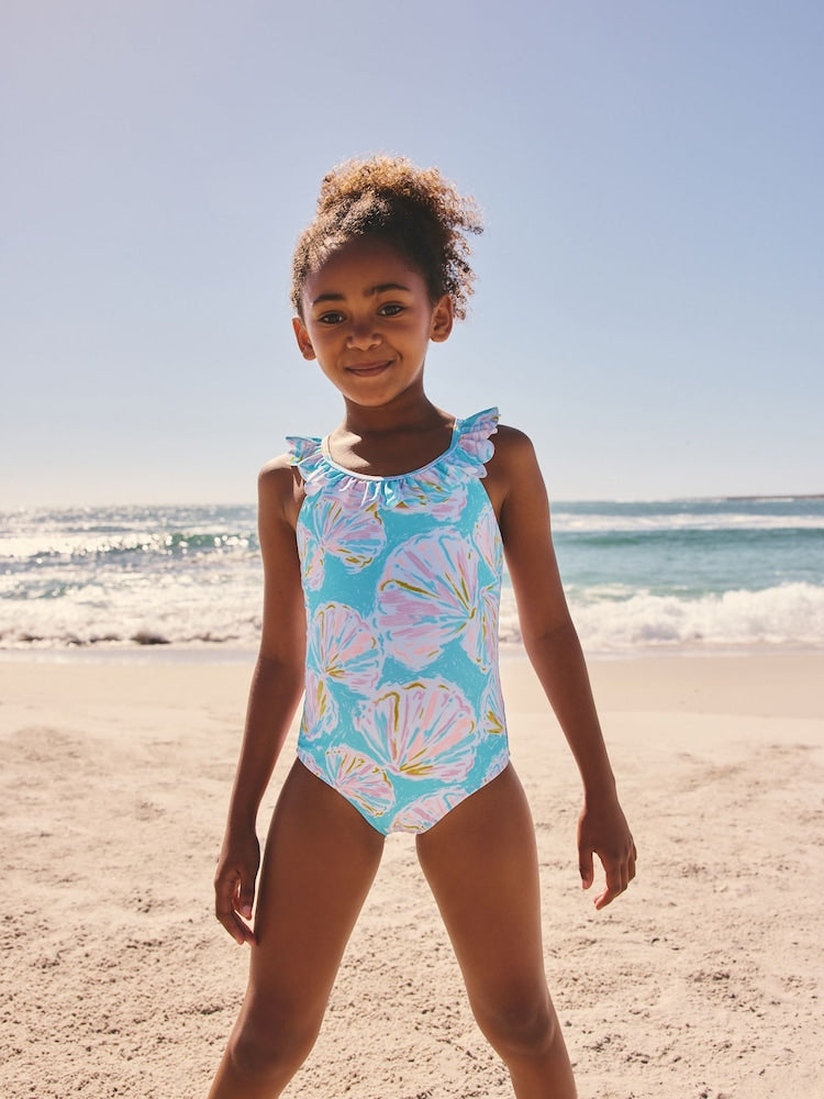 Blue Shell Frill Swimsuit (3-16yrs)