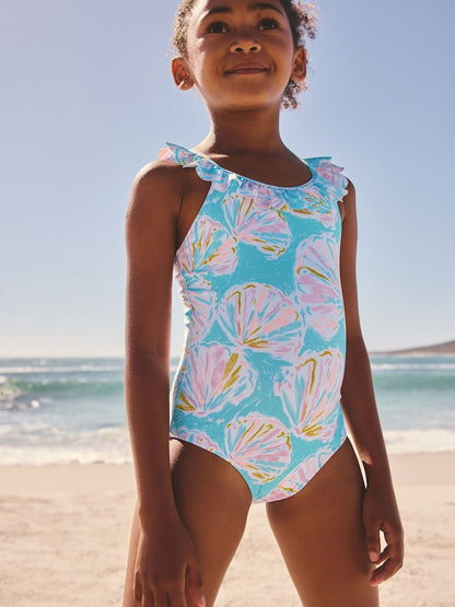 Blue Shell Frill Swimsuit (3-16yrs)