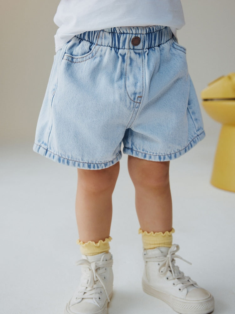 Light Blue Pull On Denim Shorts (3mths-10yrs) - Light Blue Pull On Denim / 12-18 Months (80-86cm)