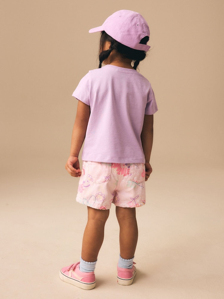 Pink Graffiti Print Pull On Denim