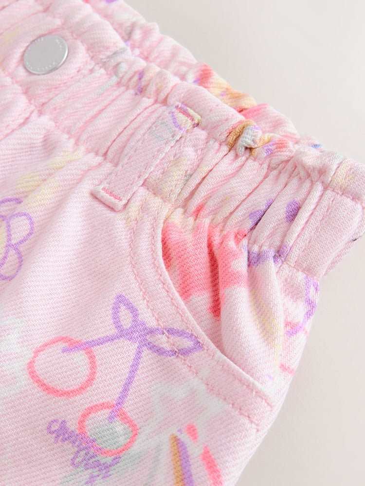 Pink Graffiti Print Pull On Denim