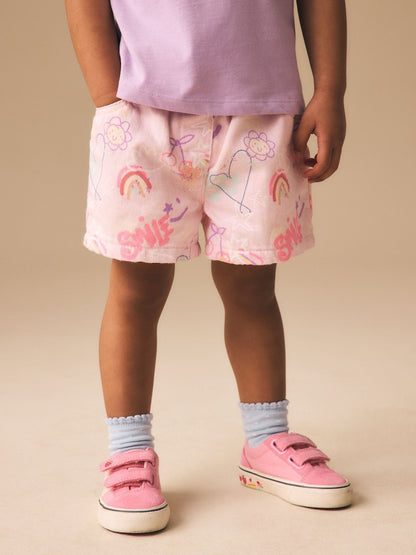 Pink Graffiti Print Pull On Denim Shorts (3mths-10yrs) - Pink Graffiti Print Pull On Denim / 12-18 Months (80-86cm)