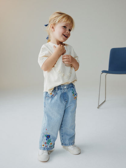 Mid Blue Floral Embroidered Jeans (3mths-7yrs)
