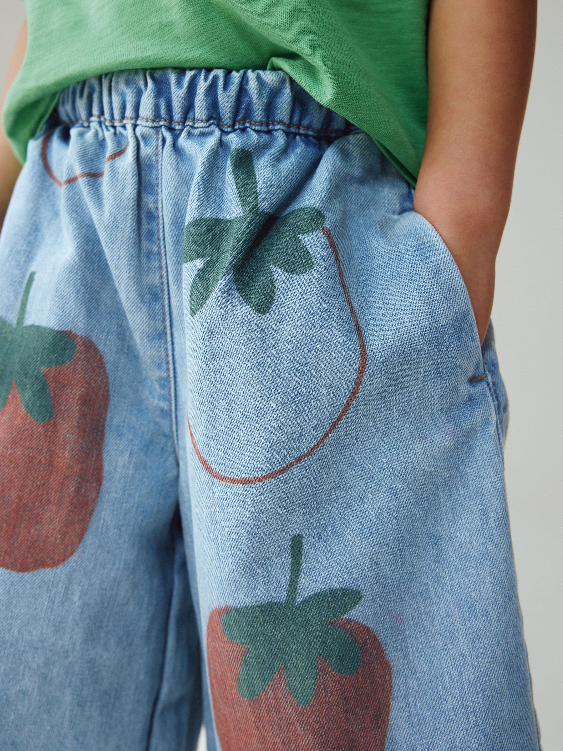 Mid Blue Tomato Printed Jeans (3mths-7yrs) - Size 3-6 Months (62-68cm)