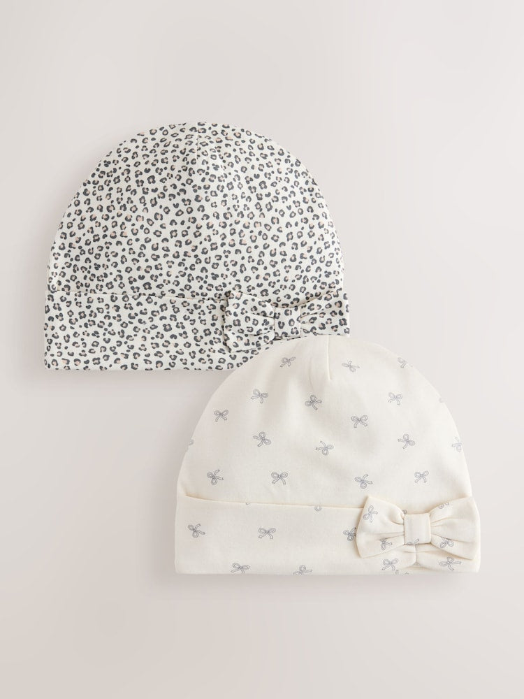 Stone Bow Jersey Beanie 2 Pack (3mths-16yrs)