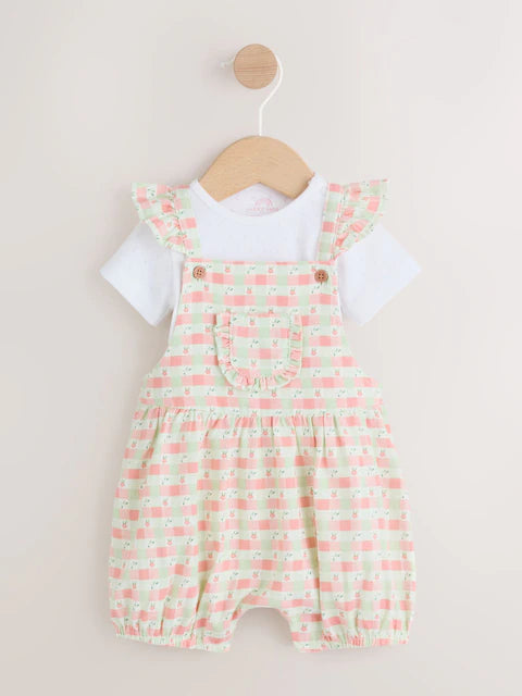 Pink Check Baby Dungarees and Bodysuits Set 2 Piece (0mths-2yrs)