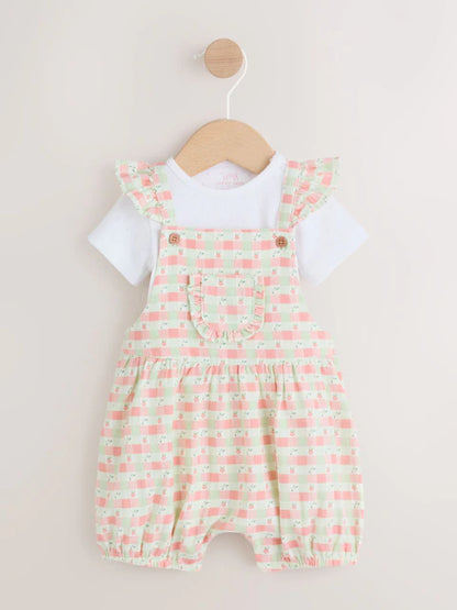 Pink Check Baby Dungarees and Bodysuits Set 2 Piece (0mths-2yrs)