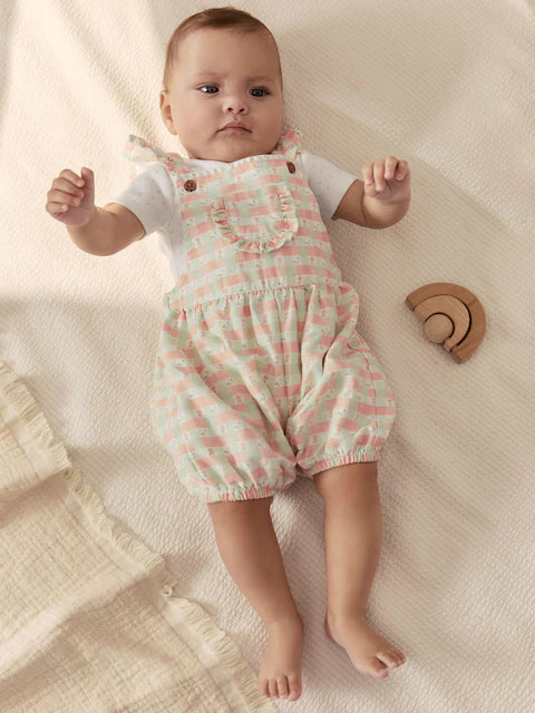 Pink Check Baby Dungarees and Bodysuits Set 2 Piece (0mths-2yrs)