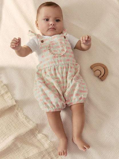 Pink Check Baby Dungarees and Bodysuits Set 2 Piece (0mths-2yrs)