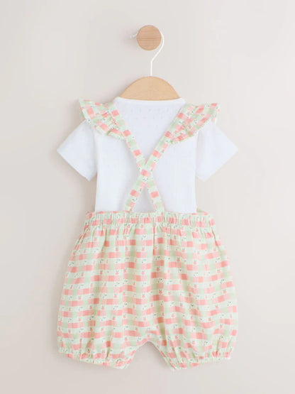 Pink Check Baby Dungarees and Bodysuits Set 2 Piece (0mths-2yrs)