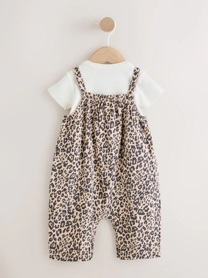 Leopard Print Baby Jersey Dungarees and Bodysuits Set 2 Piece (0mths-3yrs)
