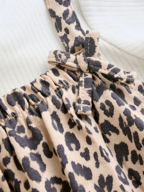 Leopard Print Baby Jersey Dungarees and Bodysuits Set 2 Piece (0mths-3yrs)