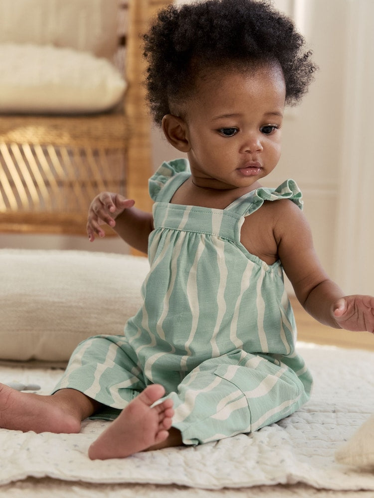 Sage Green Stripe Baby Long Leg Jersey Romper (0mths-3yrs) - Sage Green Stripe / 12-18 Months (80-86cm)
