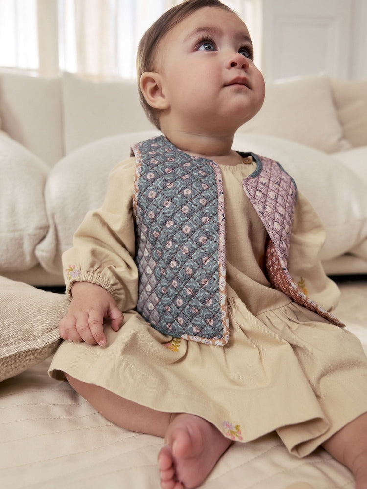 Cream Floral Baby Dress and Gilet Set 2 Piece (0mths-2yrs) - Size 50cm (First Size)