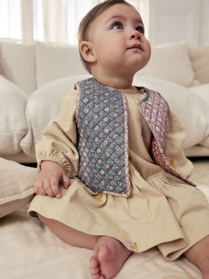 Cream Floral Baby Dress and Gilet Set 2 Piece (0mths-2yrs) - Size 50cm (First Size)