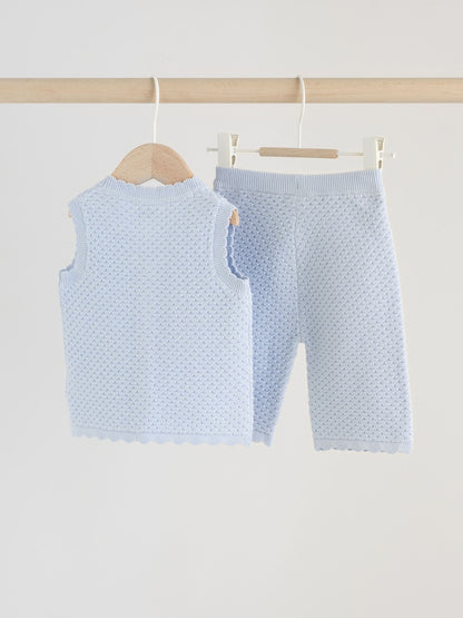 Blue Baby Knitted Top and Leggings Set 2 Piece (0mths-2yrs)