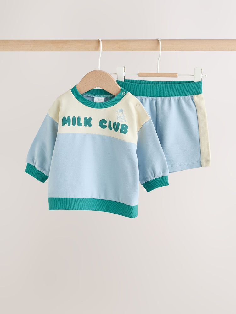Blue Milk Club Sweatshirt and Shorts Baby Set (0mths-2yrs)