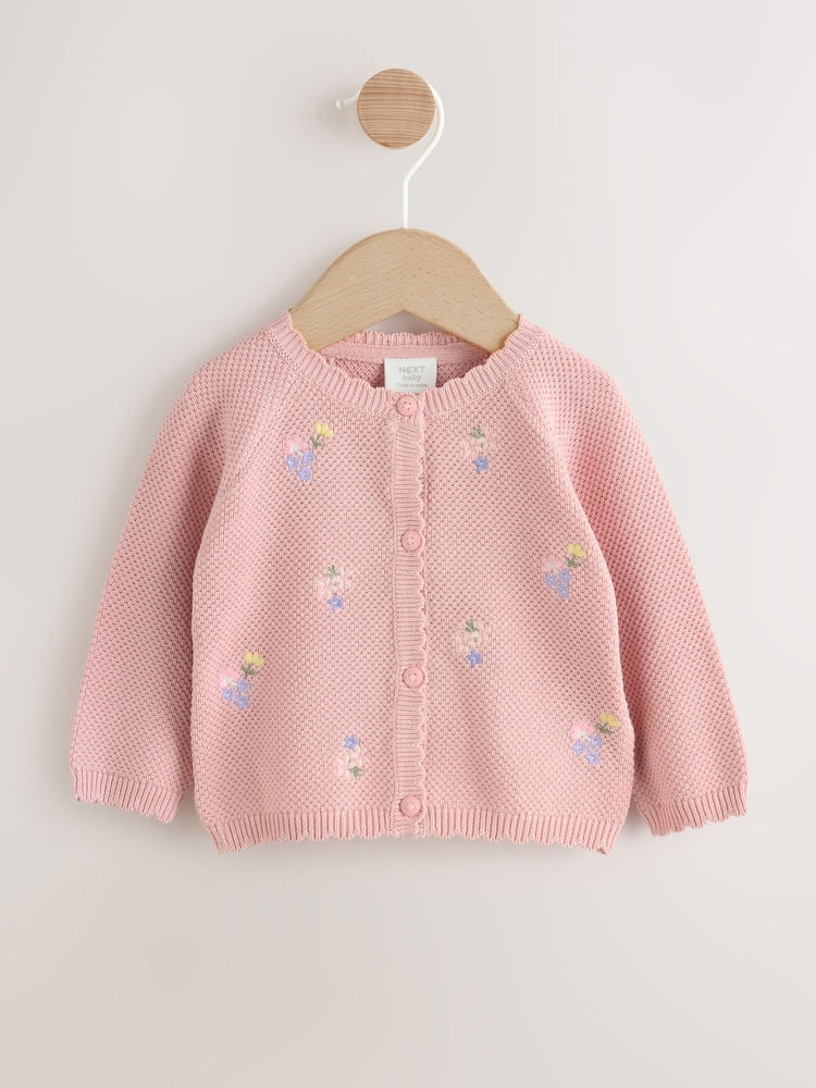Pink Floral Embroidered Floral Embroidered Baby Cardigan (0mths-2yrs)