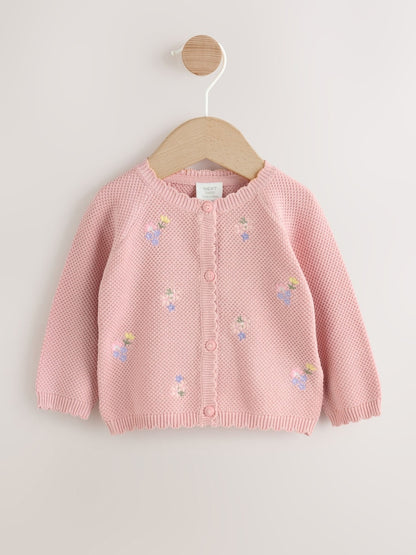 Pink Floral Embroidered Floral Embroidered Baby Cardigan (0mths-2yrs) - Size 50cm (First Size) - Pink Floral Embroidered