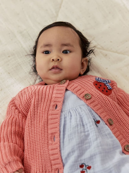 Pink Strawberry Baby Embroidered Back Cardigan (0mths-2yrs) - Size 50cm (First Size)