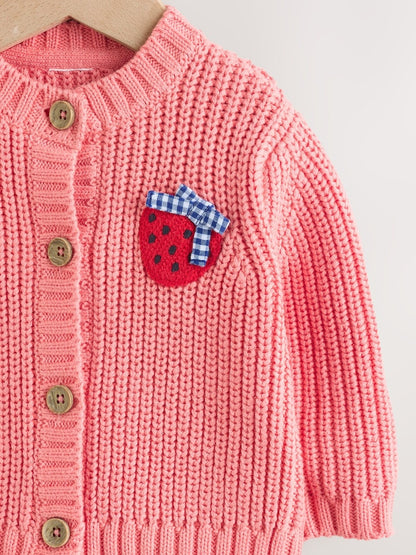 Pink Strawberry Baby Embroidered Back Cardigan (0mths-2yrs) - Size 50cm (First Size)