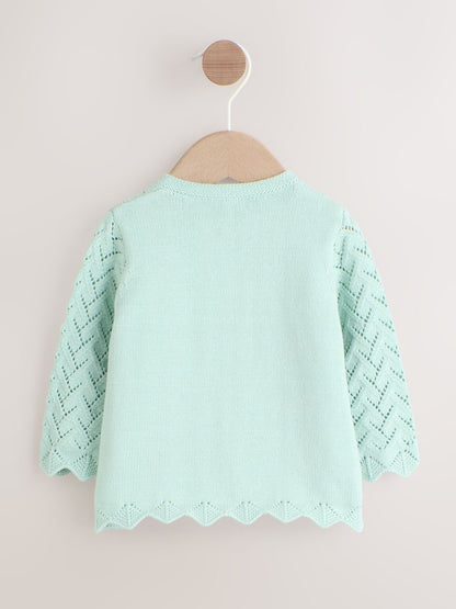 Green Pointelle Knitted Baby Cardigan (0mths-2yrs) - Size 50cm (First Size)