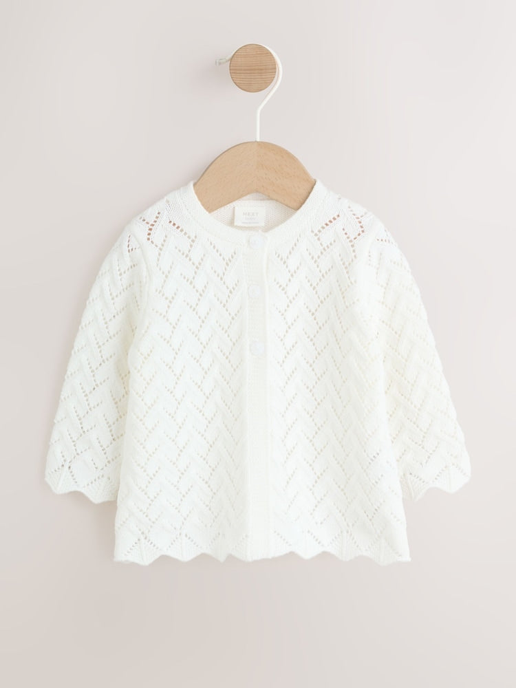 White Pointelle Knitted Baby Cardigan (0mths-2yrs)