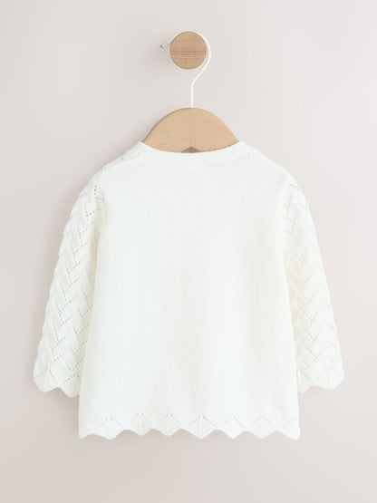 White Pointelle Knitted Baby Cardigan (0mths-2yrs) - Size 50cm (First Size)