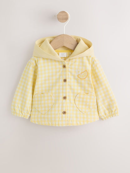 Yellow Gingham Lemon Embroidered Baby Hooded Jacket (0mths-2yrs) - Size Up to 1 Month (56cm) - Yellow Gingham Lemon Embroidered