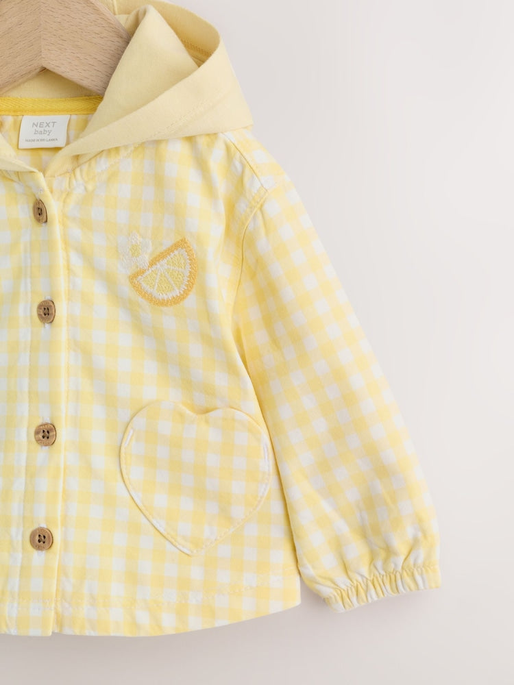 Yellow Gingham Lemon Embroidered Baby Hooded Jacket (0mths-2yrs) - Size Up to 1 Month (56cm)
