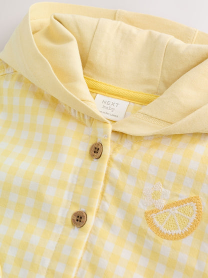 Yellow Gingham Lemon Embroidered Baby Hooded Jacket (0mths-2yrs) - Size Up to 1 Month (56cm)