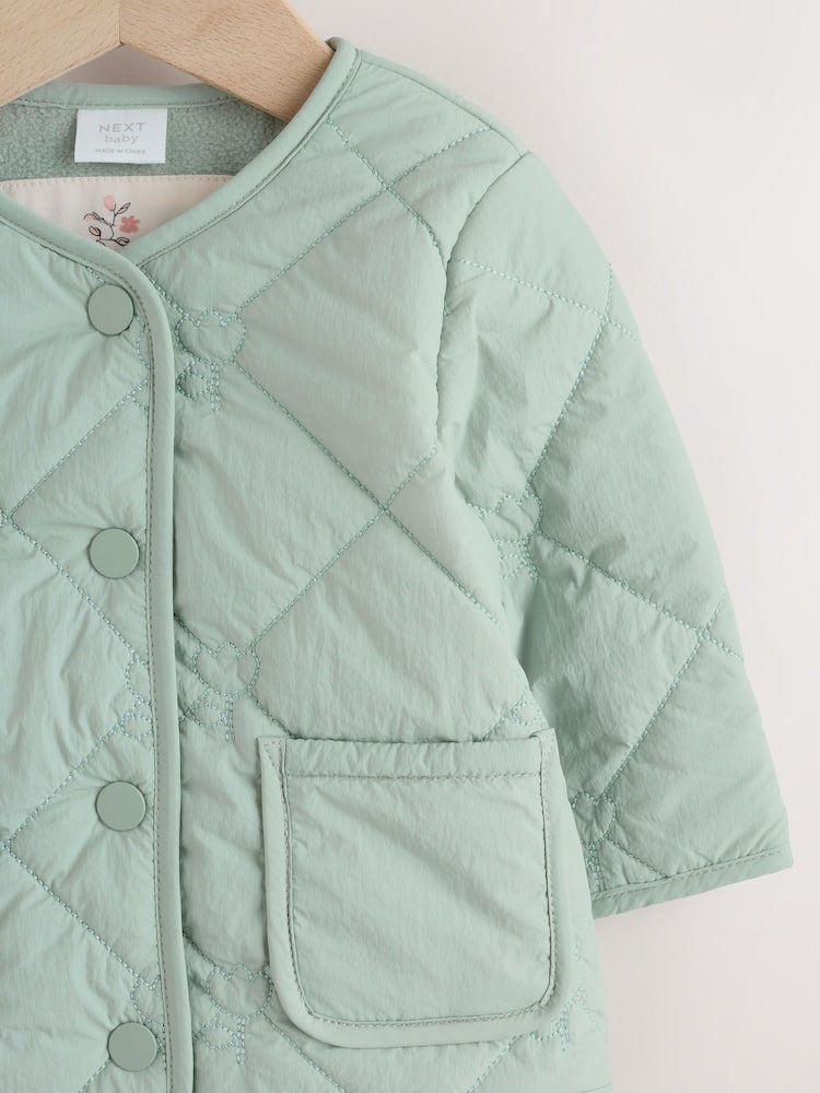 Sage Green Tulip Quilted Nylon Baby Jacket (0mths-2yrs)