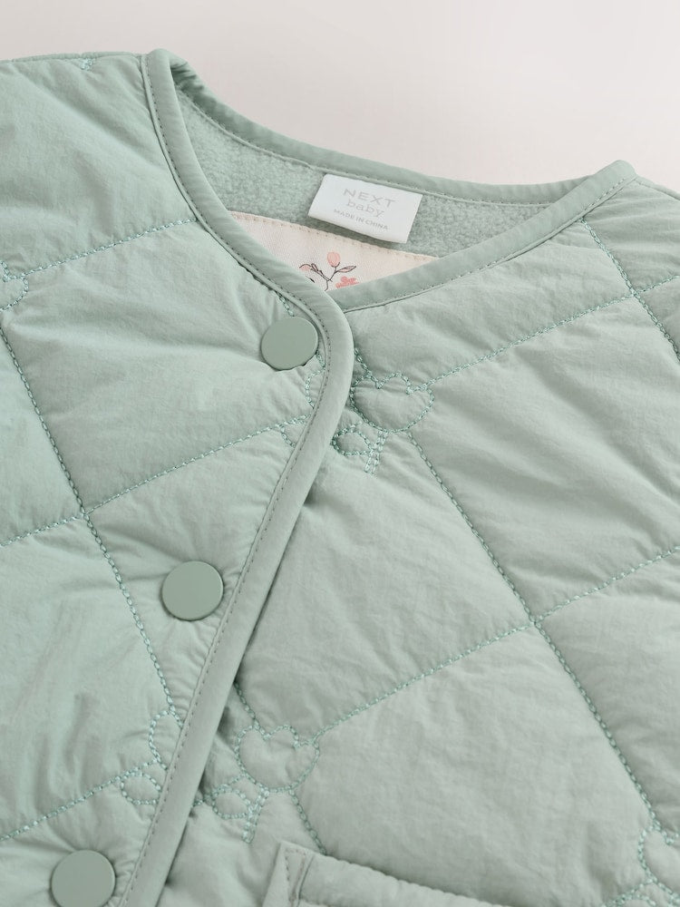 Sage Green Tulip Quilted Nylon Baby Jacket (0mths-2yrs)
