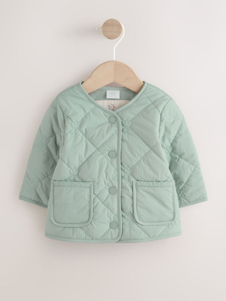 Sage Green Tulip Quilted Nylon Baby Jacket (0mths-2yrs) - Up to 1 Month (50-56cm)