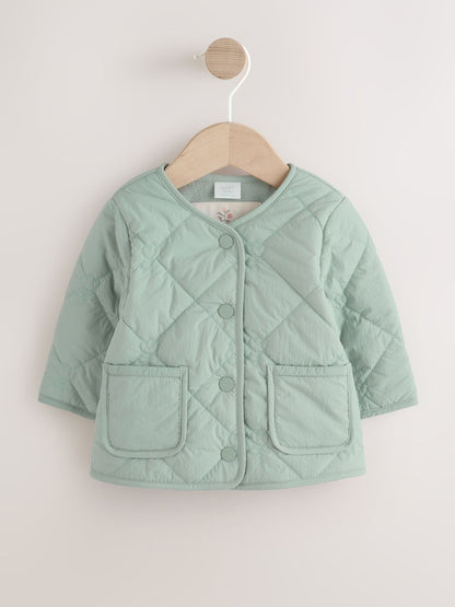 Sage Green Tulip Quilted Nylon Baby Jacket (0mths-2yrs) - Up to 1 Month (50-56cm)