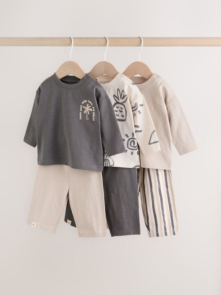 Monochrome Palm Baby Top & Leggings 6 Piece Set (0mths-3yrs) - Monochrome Palm / 12-18 Months (80-86cm)