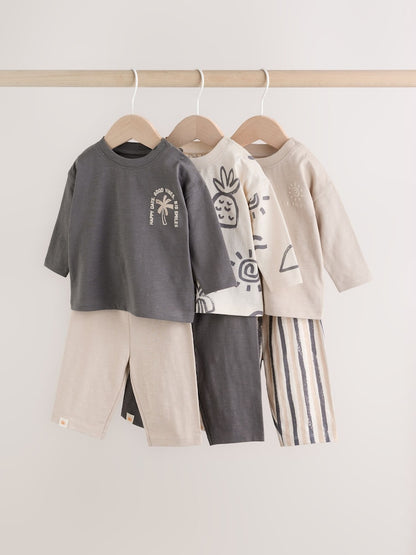 Monochrome Palm Baby Top &amp; Leggings 6 Piece Set (0mths-3yrs) - Monochrome Palm / 12-18 Months (80-86cm)