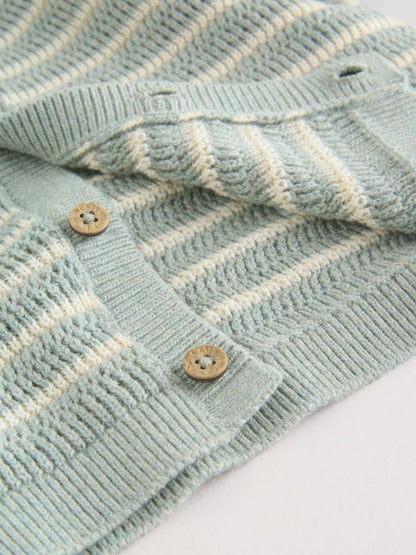 Sage Green Stripe Knitted Top and Shorts Baby Set (0mths-2yrs)