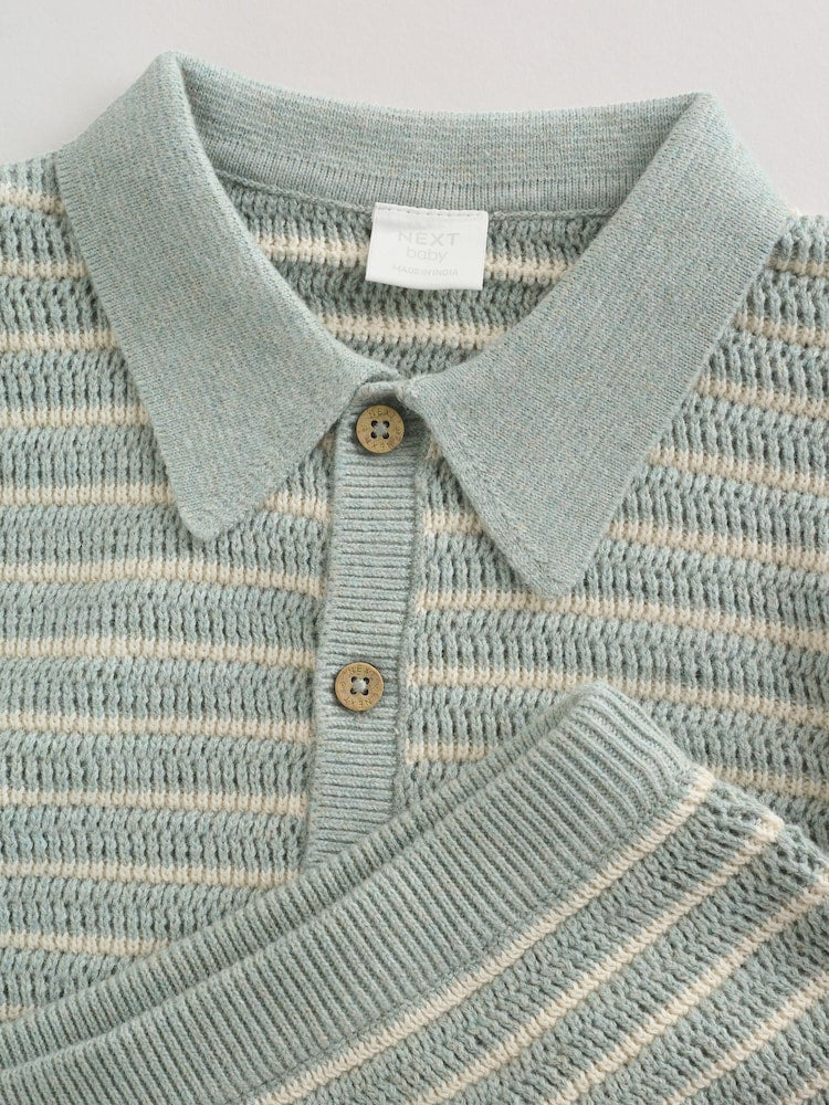 Sage Green Stripe Knitted Top and Shorts Baby Set (0mths-2yrs)