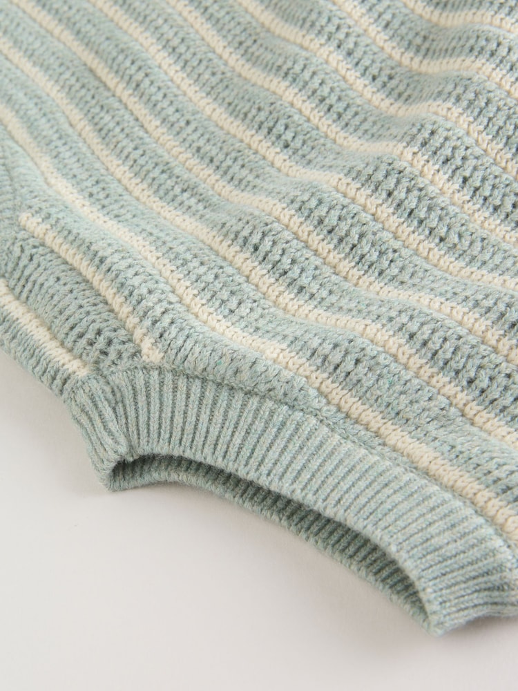 Sage Green Stripe Knitted Top and Shorts Baby Set (0mths-2yrs)